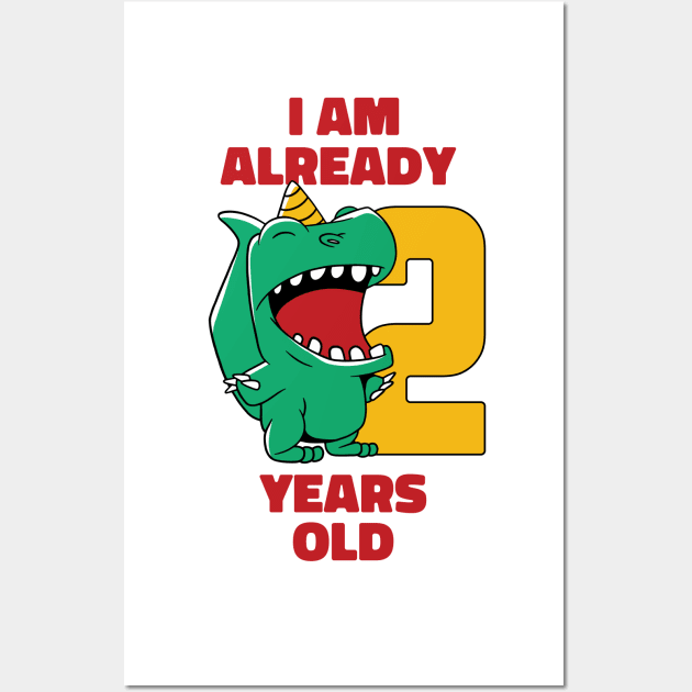 I'm Already 2 Years Old // 2nd Birthday T-Rex Dinosaur Wall Art by SLAG_Creative